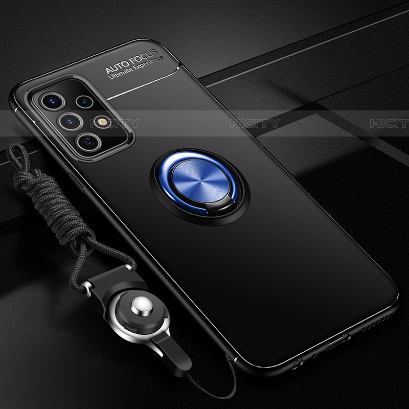 Funda Silicona Carcasa Ultrafina Goma con Magnetico Anillo de dedo Soporte JM3 para Samsung Galaxy A52 5G Azul y Negro
