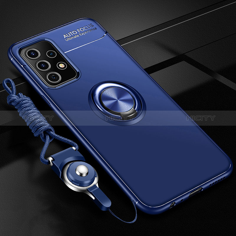 Funda Silicona Carcasa Ultrafina Goma con Magnetico Anillo de dedo Soporte JM3 para Samsung Galaxy A52s 5G Azul