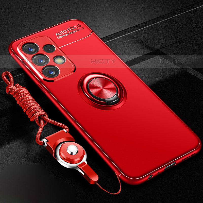 Funda Silicona Carcasa Ultrafina Goma con Magnetico Anillo de dedo Soporte JM3 para Samsung Galaxy M32 5G Rojo