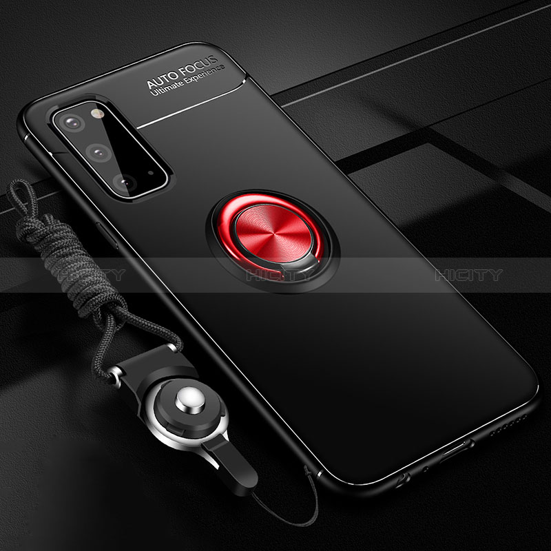 Funda Silicona Carcasa Ultrafina Goma con Magnetico Anillo de dedo Soporte JM3 para Samsung Galaxy S20 Rojo y Negro