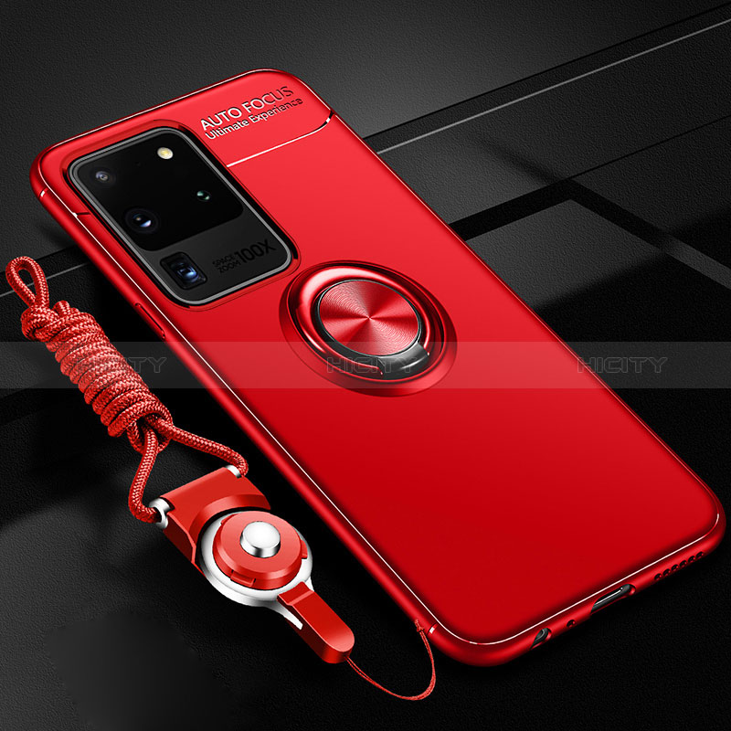 Funda Silicona Carcasa Ultrafina Goma con Magnetico Anillo de dedo Soporte JM3 para Samsung Galaxy S20 Ultra 5G Rojo