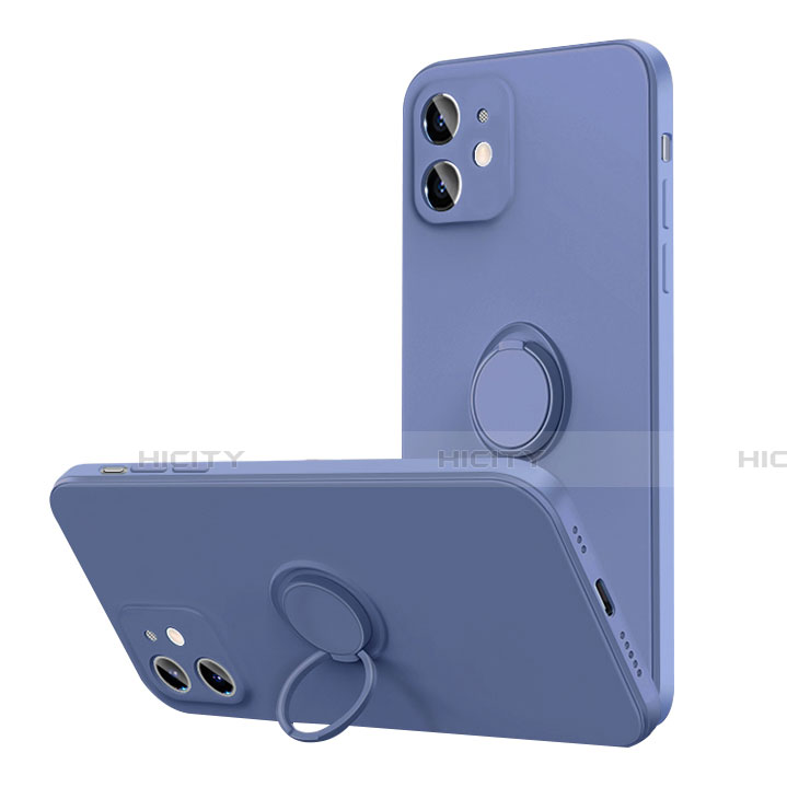 Funda Silicona Carcasa Ultrafina Goma con Magnetico Anillo de dedo Soporte N01 para Apple iPhone 12 Gris Lavanda