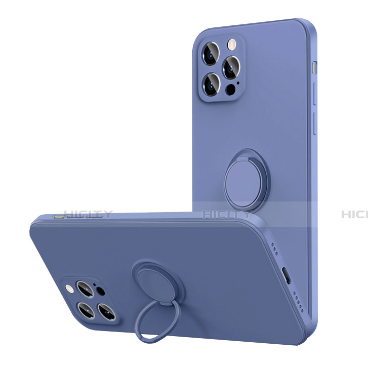 Funda Silicona Carcasa Ultrafina Goma con Magnetico Anillo de dedo Soporte N01 para Apple iPhone 12 Pro Gris Lavanda