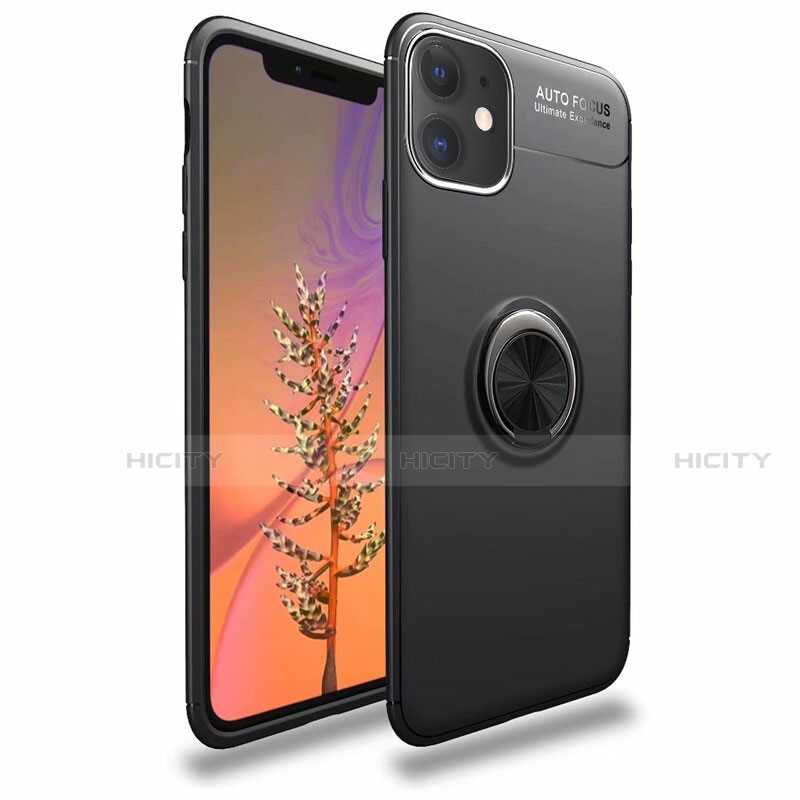 Funda Silicona Carcasa Ultrafina Goma con Magnetico Anillo de dedo Soporte para Apple iPhone 11 Negro