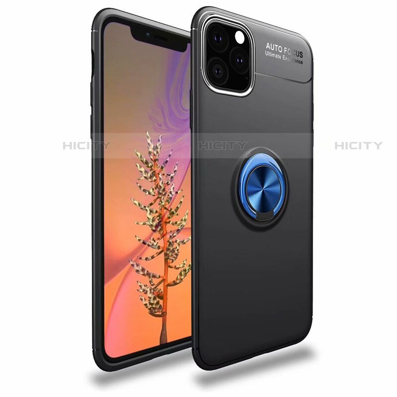 Funda Silicona Carcasa Ultrafina Goma con Magnetico Anillo de dedo Soporte para Apple iPhone 11 Pro Max Azul y Negro