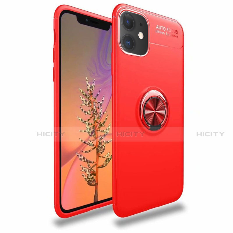 Funda Silicona Carcasa Ultrafina Goma con Magnetico Anillo de dedo Soporte para Apple iPhone 11 Rojo