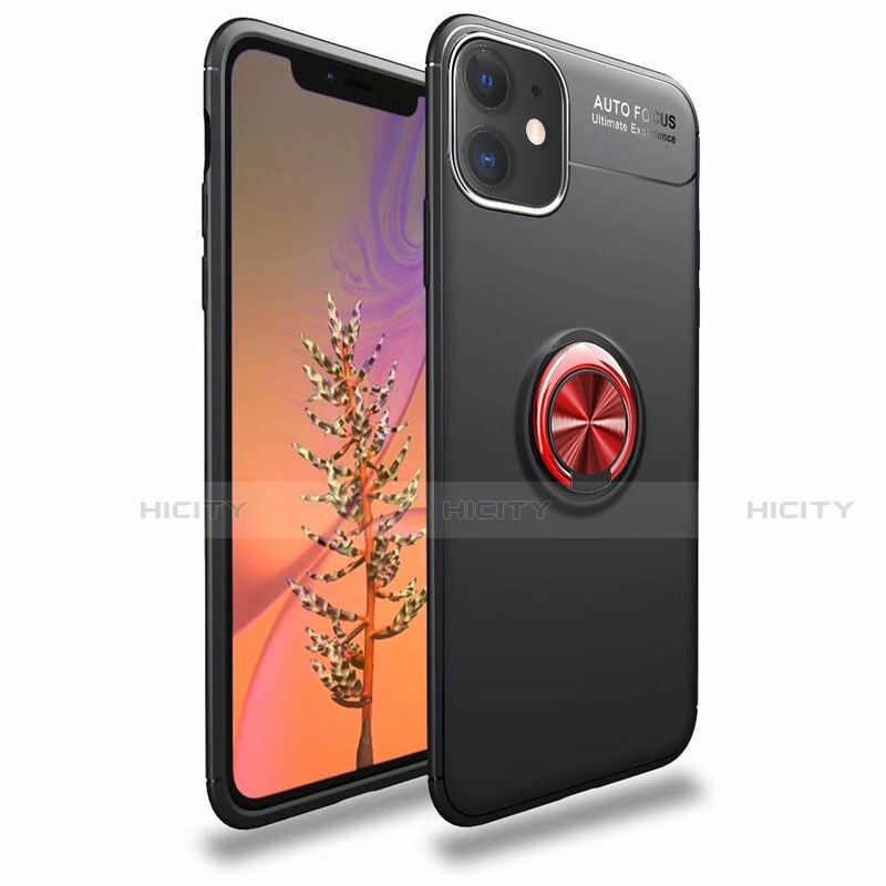 Funda Silicona Carcasa Ultrafina Goma con Magnetico Anillo de dedo Soporte para Apple iPhone 11 Rojo y Negro