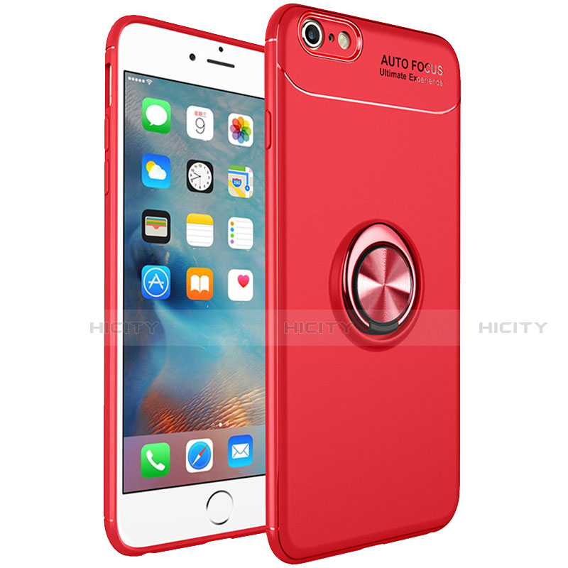 Funda Silicona Carcasa Ultrafina Goma con Magnetico Anillo de dedo Soporte para Apple iPhone 6 Plus Rojo