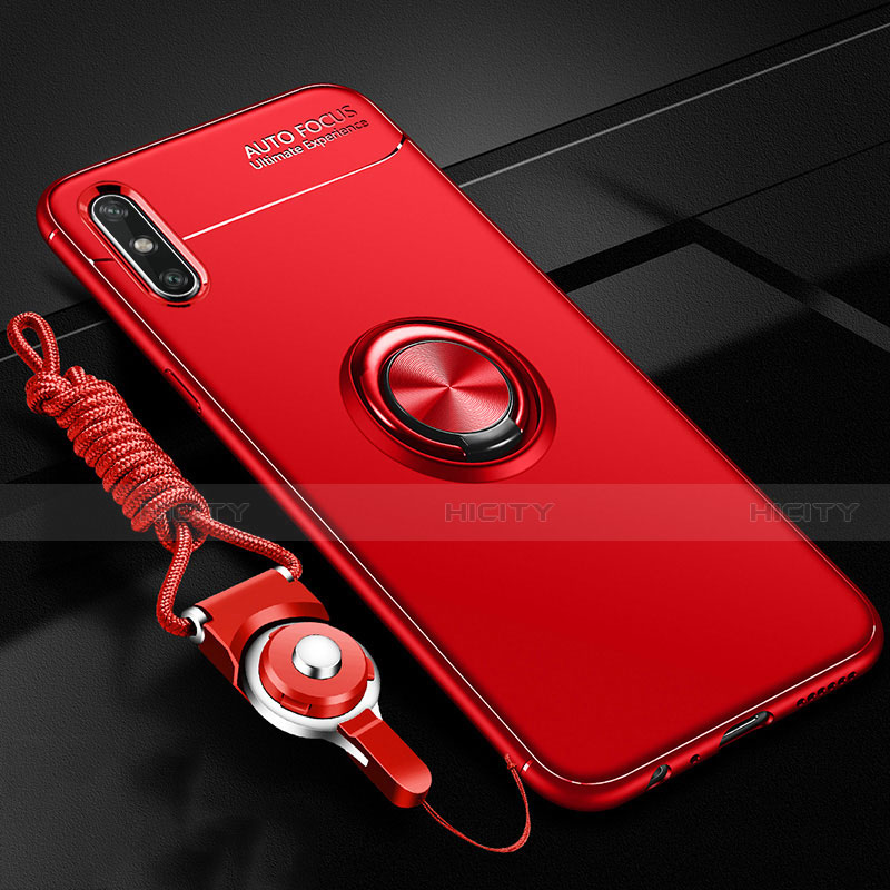 Funda Silicona Carcasa Ultrafina Goma con Magnetico Anillo de dedo Soporte para Huawei Enjoy 10e Rojo