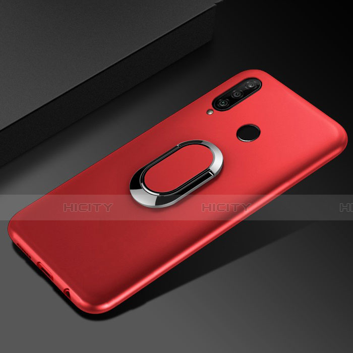 Funda Silicona Carcasa Ultrafina Goma con Magnetico Anillo de dedo Soporte para Huawei Honor 10i Rojo