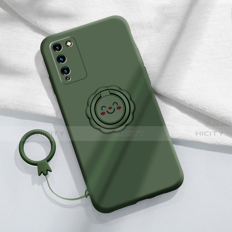 Funda Silicona Carcasa Ultrafina Goma con Magnetico Anillo de dedo Soporte para Huawei Honor 30 Lite 5G Verde