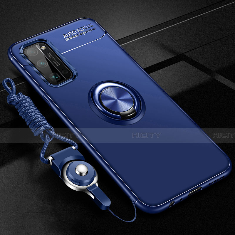 Funda Silicona Carcasa Ultrafina Goma con Magnetico Anillo de dedo Soporte para Huawei Honor 30 Pro Azul