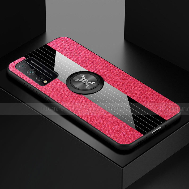 Funda Silicona Carcasa Ultrafina Goma con Magnetico Anillo de dedo Soporte para Huawei Honor Play4T Pro Rosa Roja