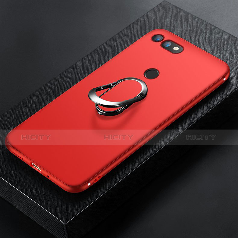 Funda Silicona Carcasa Ultrafina Goma con Magnetico Anillo de dedo Soporte para Huawei Honor V20 Rojo