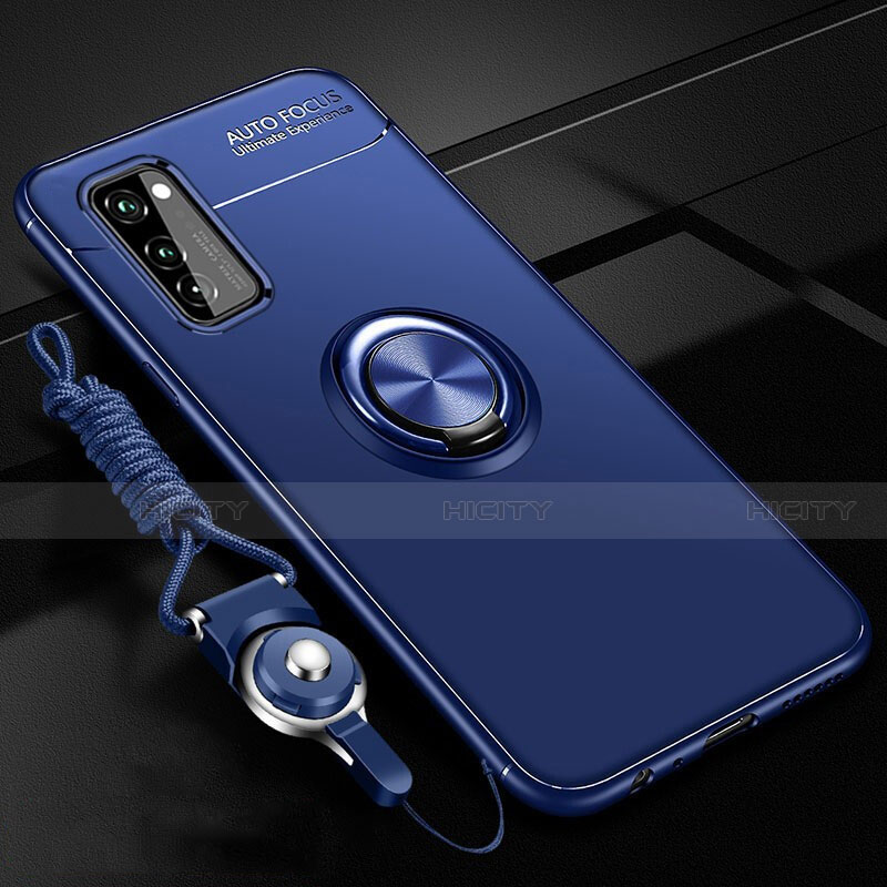 Funda Silicona Carcasa Ultrafina Goma con Magnetico Anillo de dedo Soporte para Huawei Honor V30 5G Azul