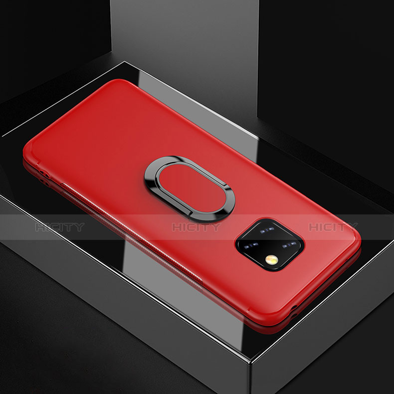 Funda Silicona Carcasa Ultrafina Goma con Magnetico Anillo de dedo Soporte para Huawei Mate 20 Pro Rojo