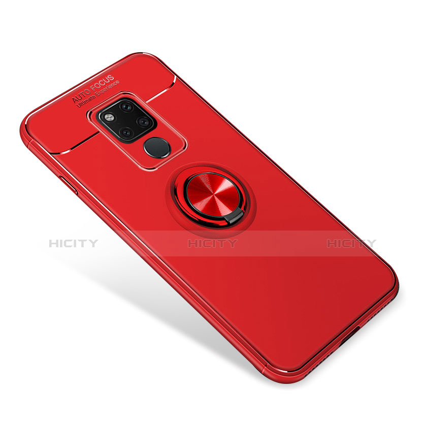 Funda Silicona Carcasa Ultrafina Goma con Magnetico Anillo de dedo Soporte para Huawei Mate 20 Rojo