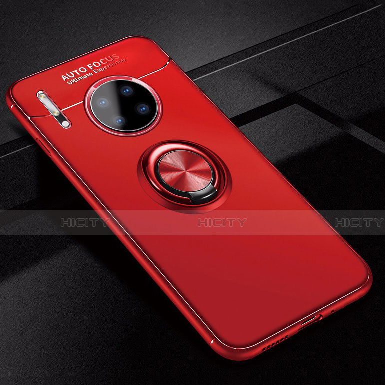 Funda Silicona Carcasa Ultrafina Goma con Magnetico Anillo de dedo Soporte para Huawei Mate 30 5G Rojo