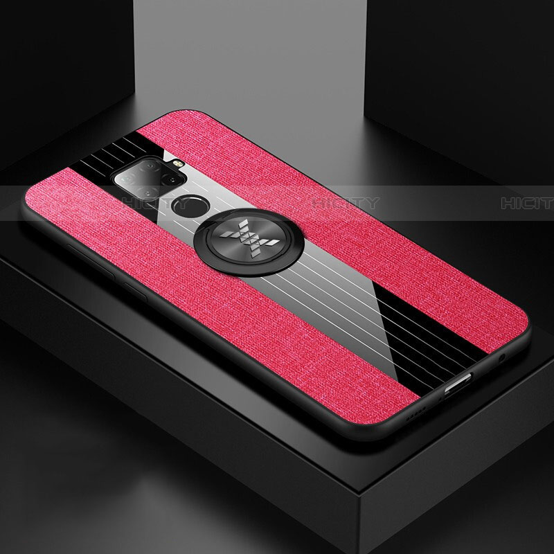 Funda Silicona Carcasa Ultrafina Goma con Magnetico Anillo de dedo Soporte para Huawei Mate 30 Lite Rosa Roja