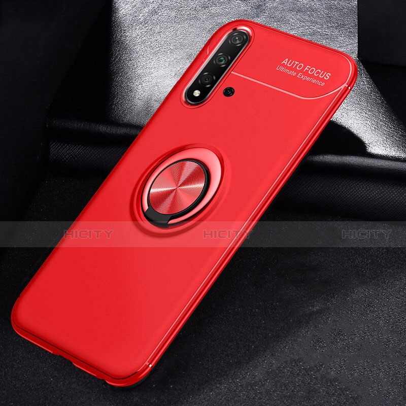 Funda Silicona Carcasa Ultrafina Goma con Magnetico Anillo de dedo Soporte para Huawei Nova 5 Rojo