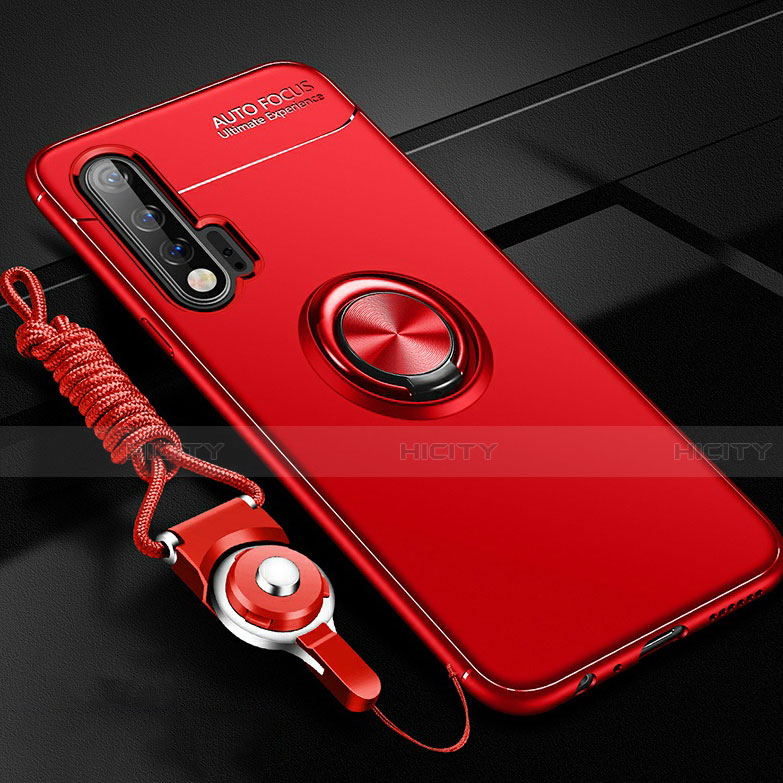 Funda Silicona Carcasa Ultrafina Goma con Magnetico Anillo de dedo Soporte para Huawei Nova 6 5G Rojo