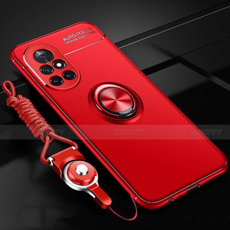 Funda Silicona Carcasa Ultrafina Goma con Magnetico Anillo de dedo Soporte para Huawei Nova 8 5G Rojo