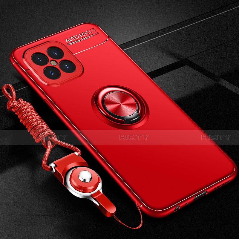 Funda Silicona Carcasa Ultrafina Goma con Magnetico Anillo de dedo Soporte para Huawei Nova 8 SE 5G Rojo