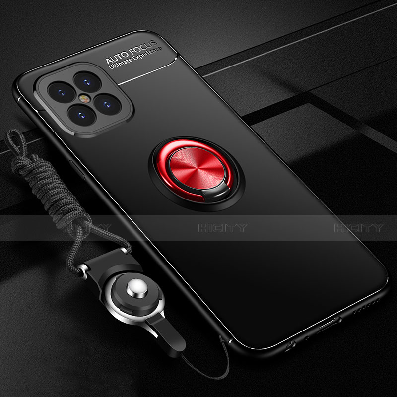 Funda Silicona Carcasa Ultrafina Goma con Magnetico Anillo de dedo Soporte para Huawei Nova 8 SE 5G Rojo y Negro