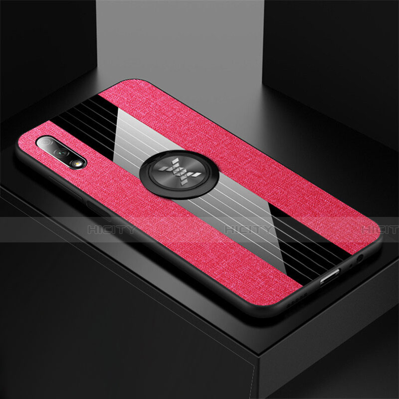 Funda Silicona Carcasa Ultrafina Goma con Magnetico Anillo de dedo Soporte para Huawei P Smart Z (2019) Rosa Roja