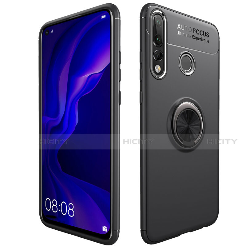 Funda Silicona Carcasa Ultrafina Goma con Magnetico Anillo de dedo Soporte para Huawei P30 Lite New Edition Negro