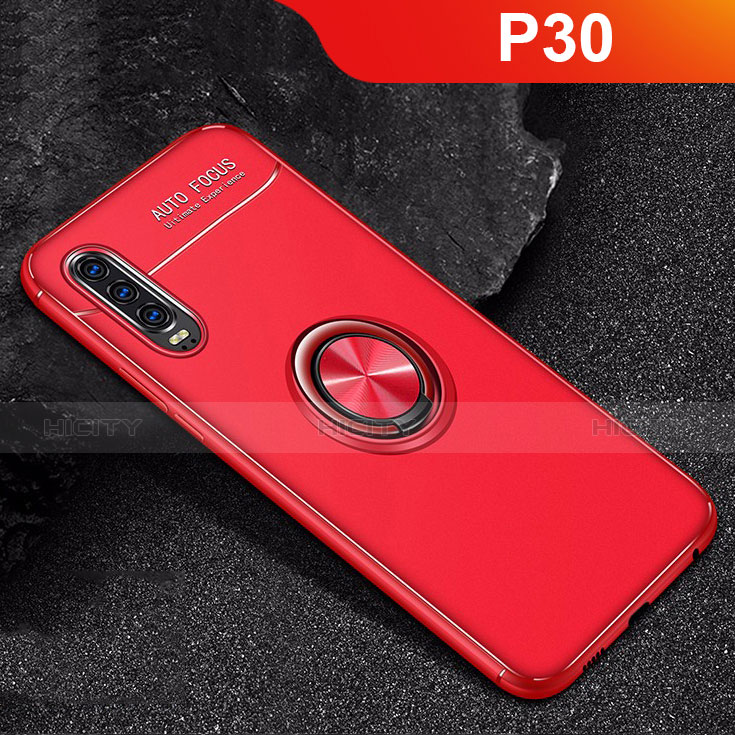 Funda Silicona Carcasa Ultrafina Goma con Magnetico Anillo de dedo Soporte para Huawei P30 Rojo