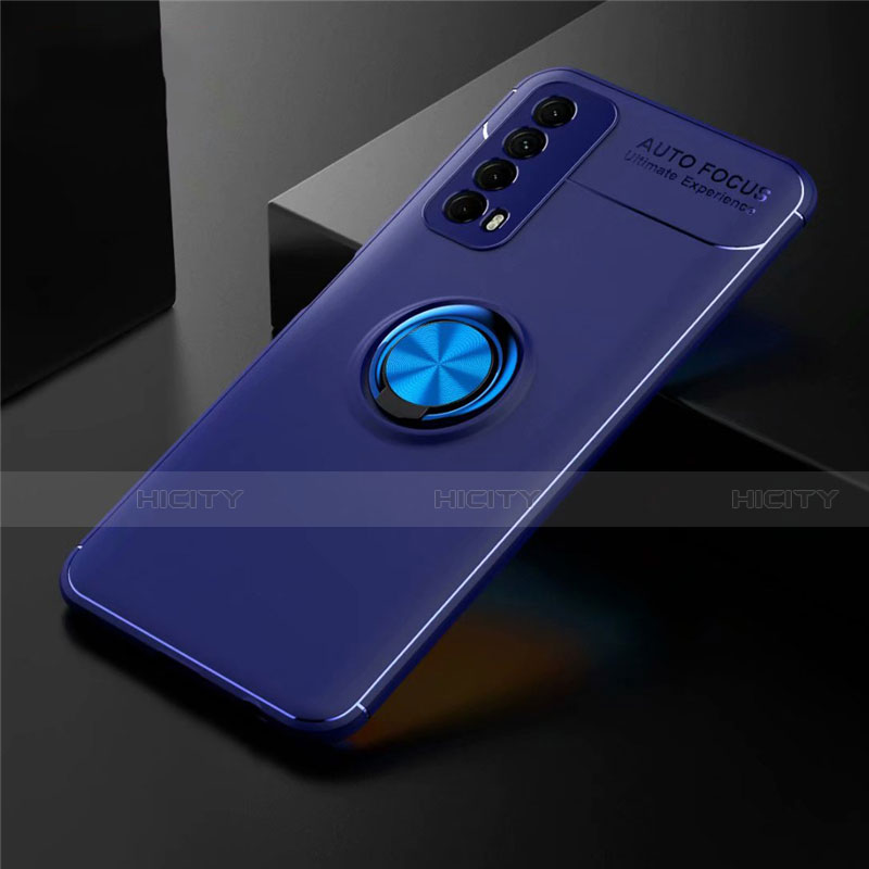 Funda Silicona Carcasa Ultrafina Goma con Magnetico Anillo de dedo Soporte para Huawei Y7a Azul