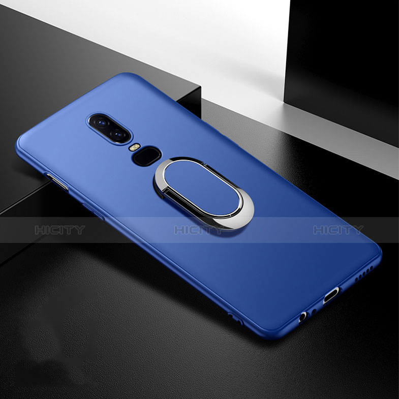 Funda Silicona Carcasa Ultrafina Goma con Magnetico Anillo de dedo Soporte para OnePlus 6T Azul