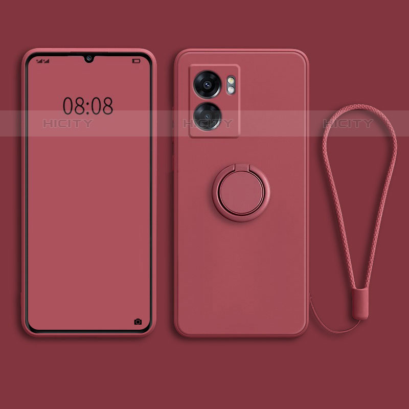 Funda Silicona Carcasa Ultrafina Goma con Magnetico Anillo de dedo Soporte para OnePlus Nord N300 5G Rojo