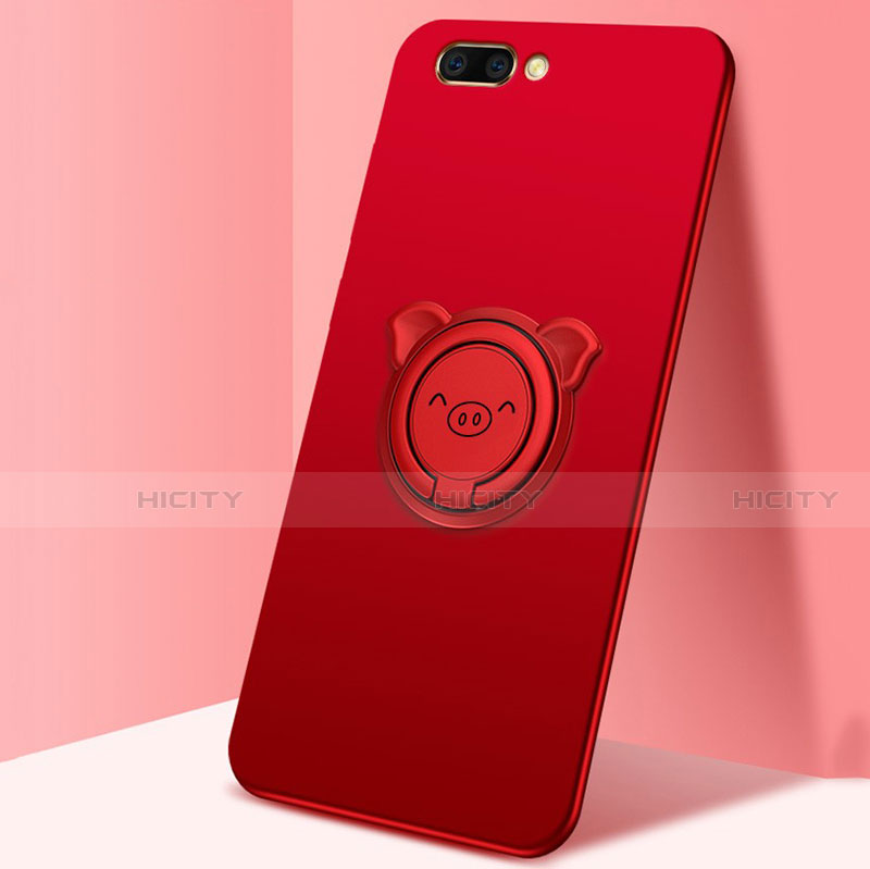 Funda Silicona Carcasa Ultrafina Goma con Magnetico Anillo de dedo Soporte para Oppo A12e Rojo