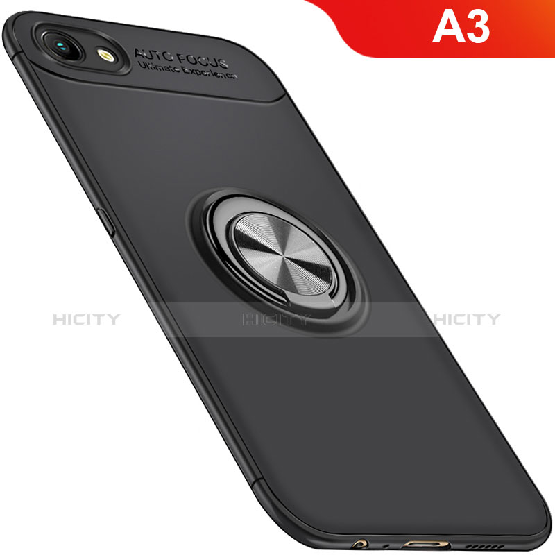 Funda Silicona Carcasa Ultrafina Goma con Magnetico Anillo de dedo Soporte para Oppo A3 Negro