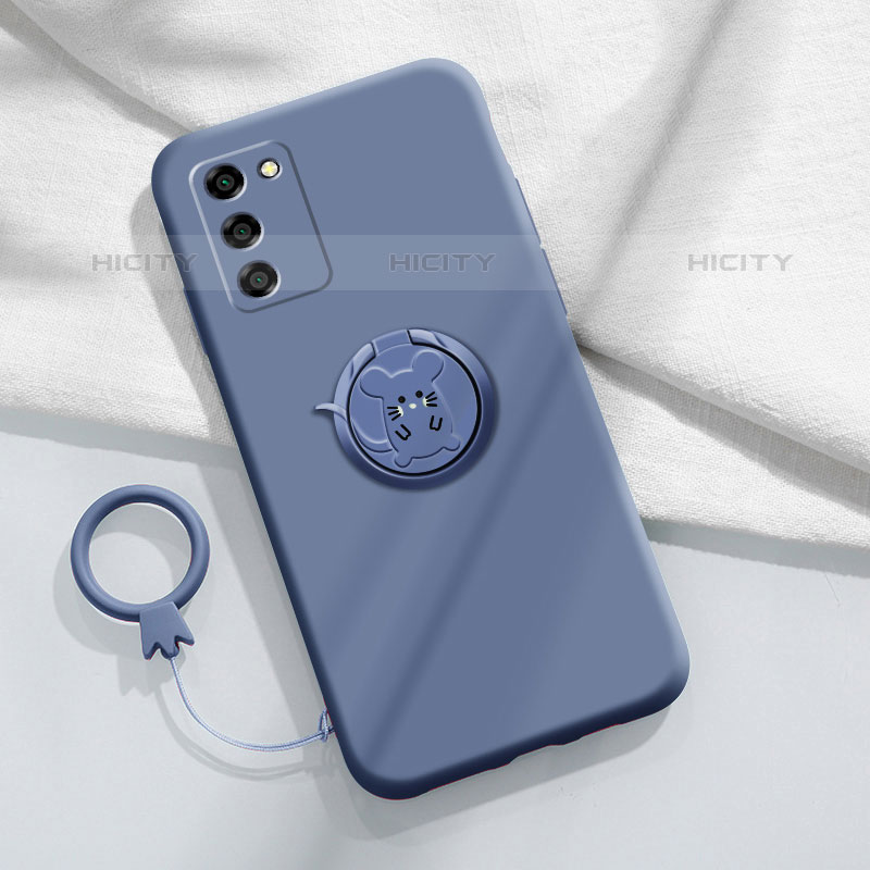 Funda Silicona Carcasa Ultrafina Goma con Magnetico Anillo de dedo Soporte para Oppo A53s 5G Gris Lavanda