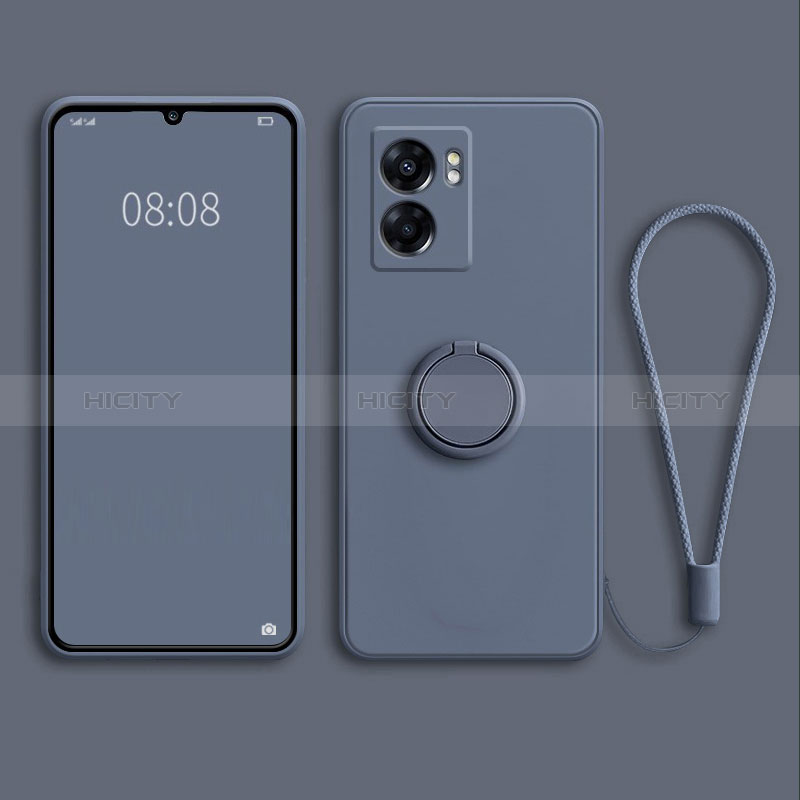 Funda Silicona Carcasa Ultrafina Goma con Magnetico Anillo de dedo Soporte para Oppo A56S 5G Gris Lavanda