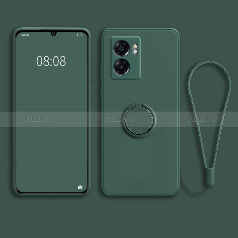 Funda Silicona Carcasa Ultrafina Goma con Magnetico Anillo de dedo Soporte para Oppo A56S 5G Verde