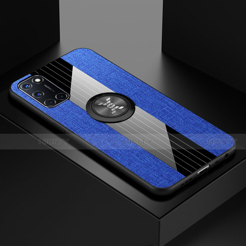 Funda Silicona Carcasa Ultrafina Goma con Magnetico Anillo de dedo Soporte para Oppo A92 Azul