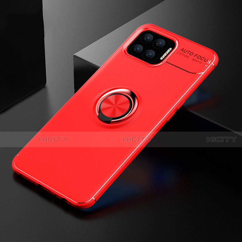 Funda Silicona Carcasa Ultrafina Goma con Magnetico Anillo de dedo Soporte para Oppo A93 Rojo