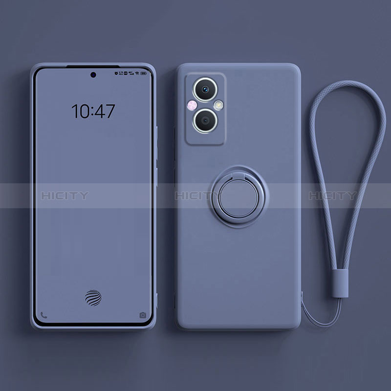 Funda Silicona Carcasa Ultrafina Goma con Magnetico Anillo de dedo Soporte para Oppo A96 5G Gris Lavanda