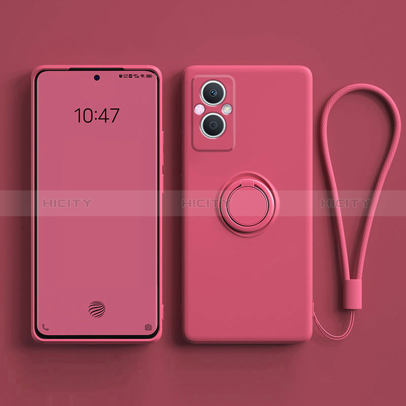 Funda Silicona Carcasa Ultrafina Goma con Magnetico Anillo de dedo Soporte para Oppo A96 5G Rojo