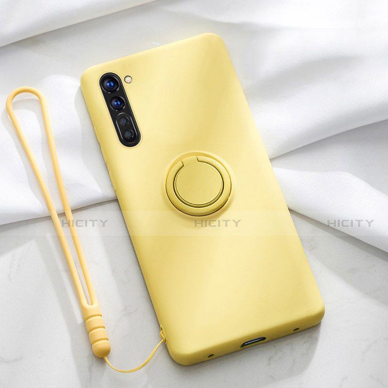 Funda Silicona Carcasa Ultrafina Goma con Magnetico Anillo de dedo Soporte para Oppo F15 Amarillo