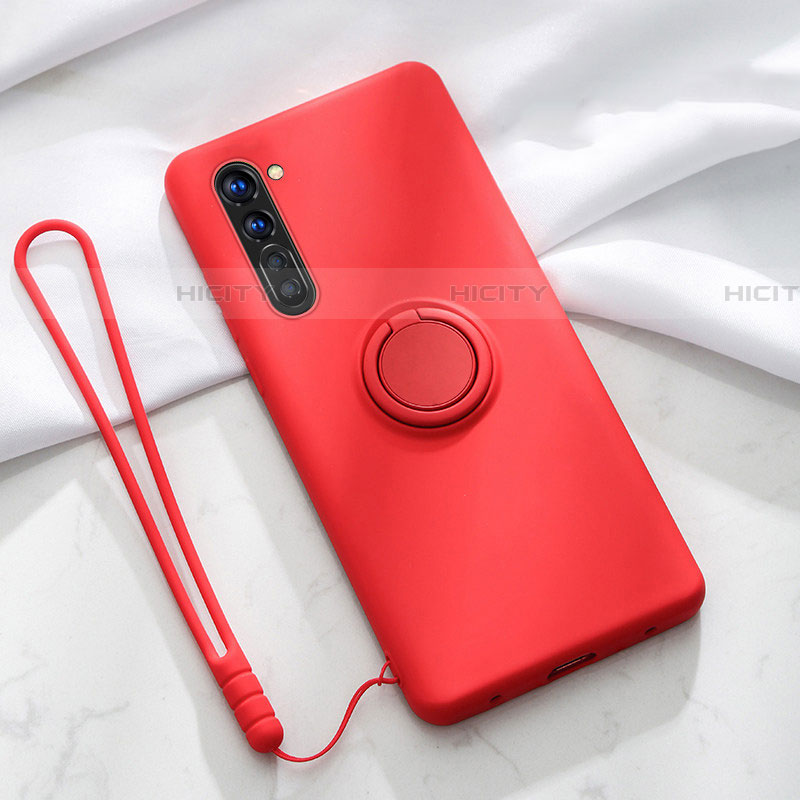 Funda Silicona Carcasa Ultrafina Goma con Magnetico Anillo de dedo Soporte para Oppo Find X2 Lite Rojo