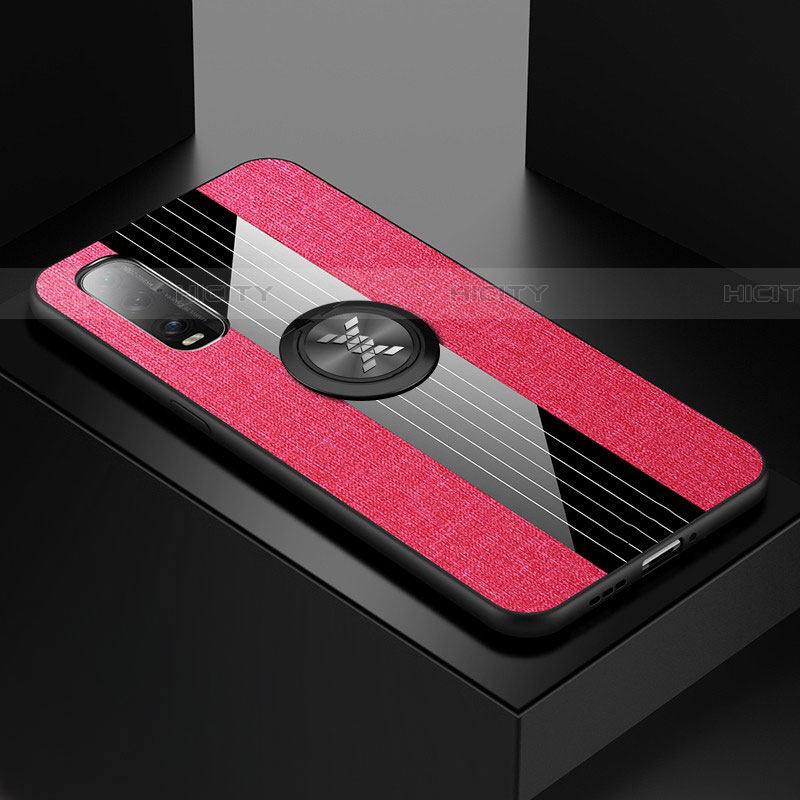 Funda Silicona Carcasa Ultrafina Goma con Magnetico Anillo de dedo Soporte para Oppo Find X2 Rosa Roja