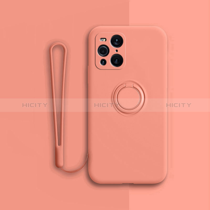 Funda Silicona Carcasa Ultrafina Goma con Magnetico Anillo de dedo Soporte para Oppo Find X3 5G Naranja