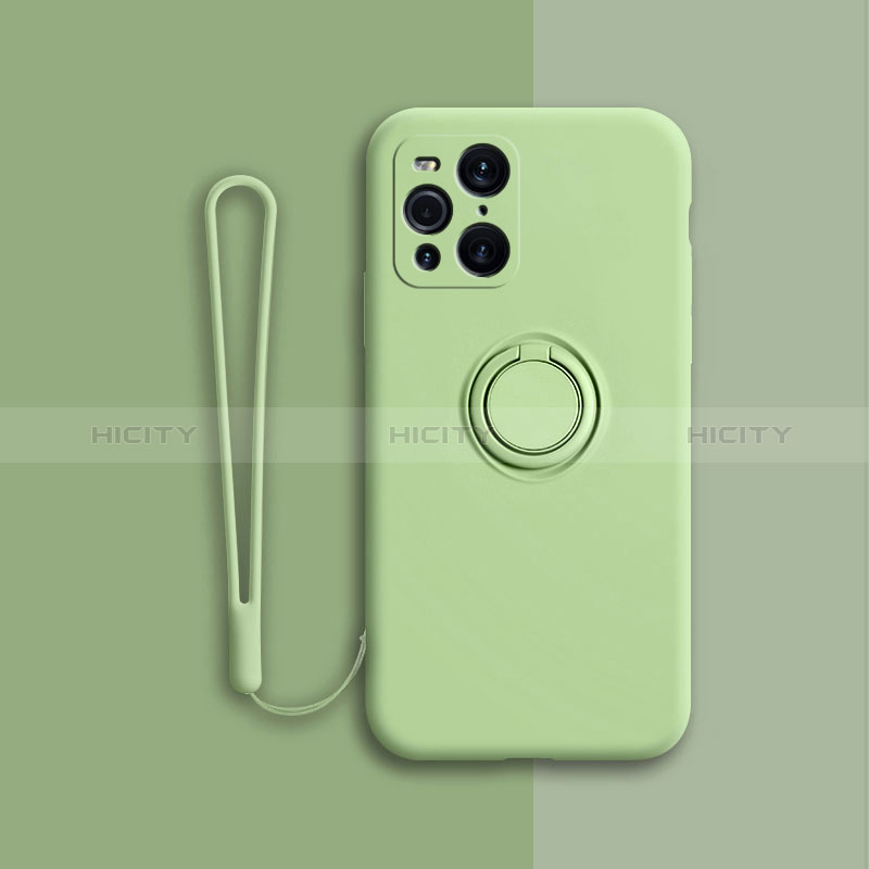 Funda Silicona Carcasa Ultrafina Goma con Magnetico Anillo de dedo Soporte para Oppo Find X3 5G Verde