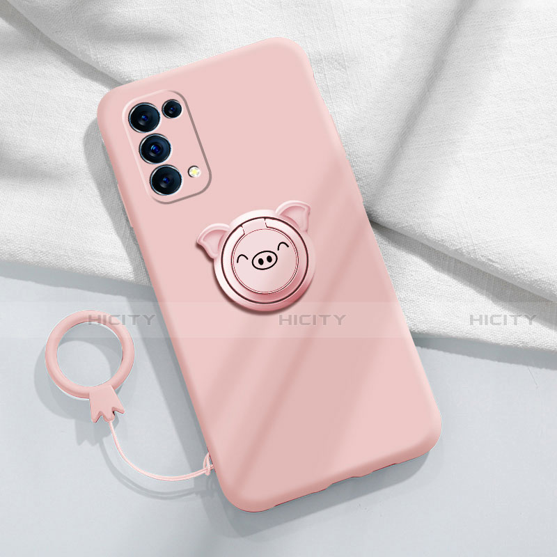 Funda Silicona Carcasa Ultrafina Goma con Magnetico Anillo de dedo Soporte para Oppo Find X3 Lite 5G Rosa