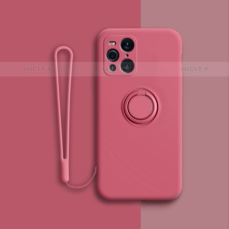 Funda Silicona Carcasa Ultrafina Goma con Magnetico Anillo de dedo Soporte para Oppo Find X3 Pro 5G Rojo